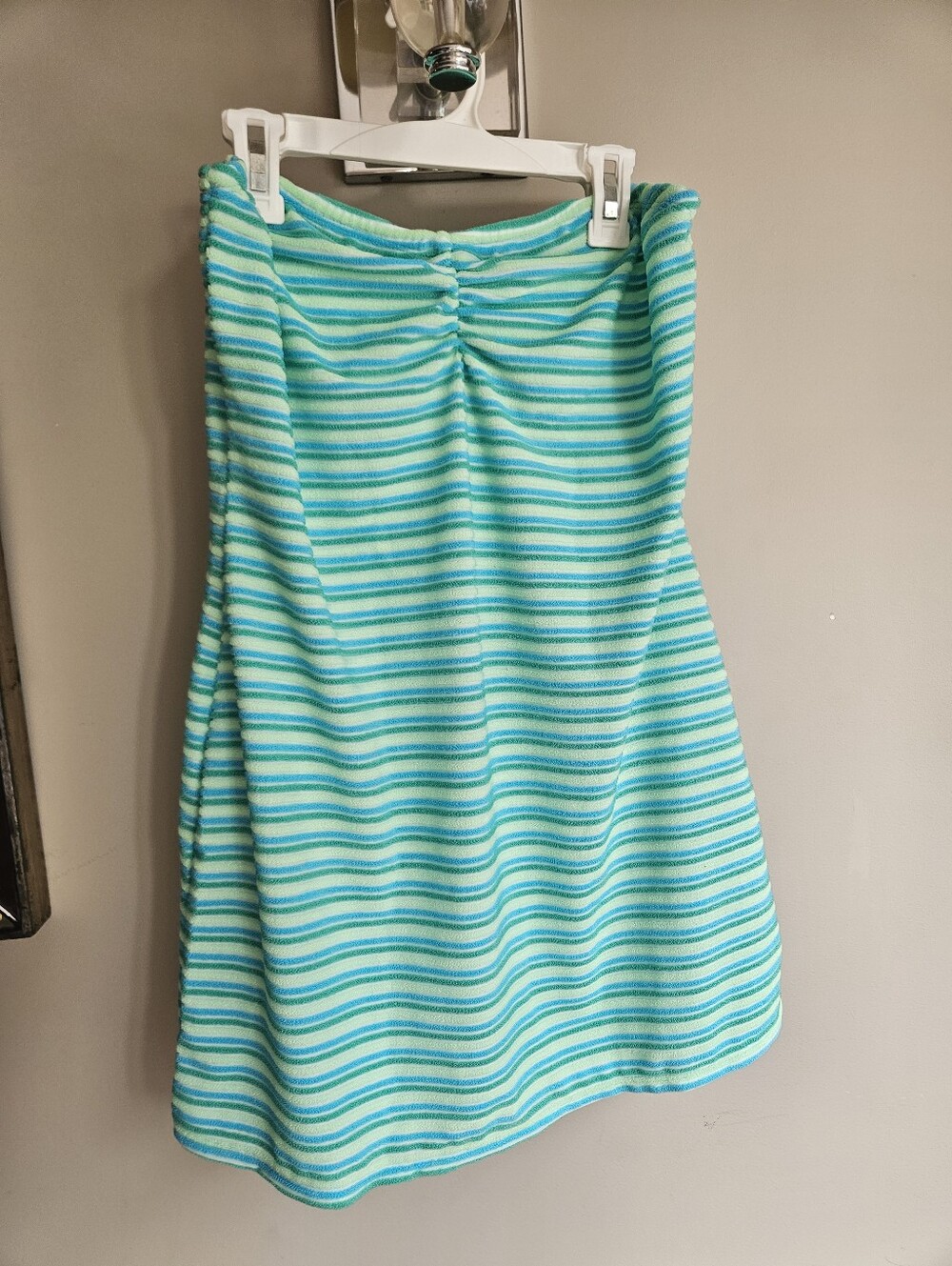 NWT Dippin Daisy Strapless Green & Blue Stripe Beach Cover-up Mini Dress -Size L